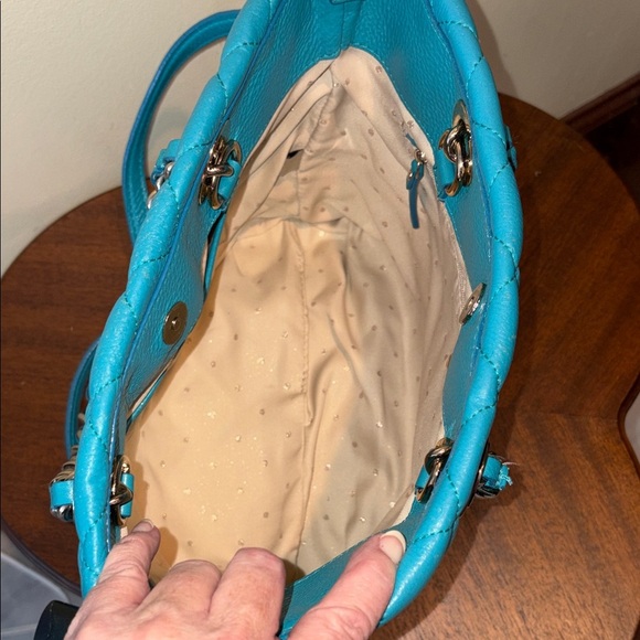 Kate Spade  satchel Crossbody bag Quilted leather Turquoise braided Chain Strap - Picture 13 of 16